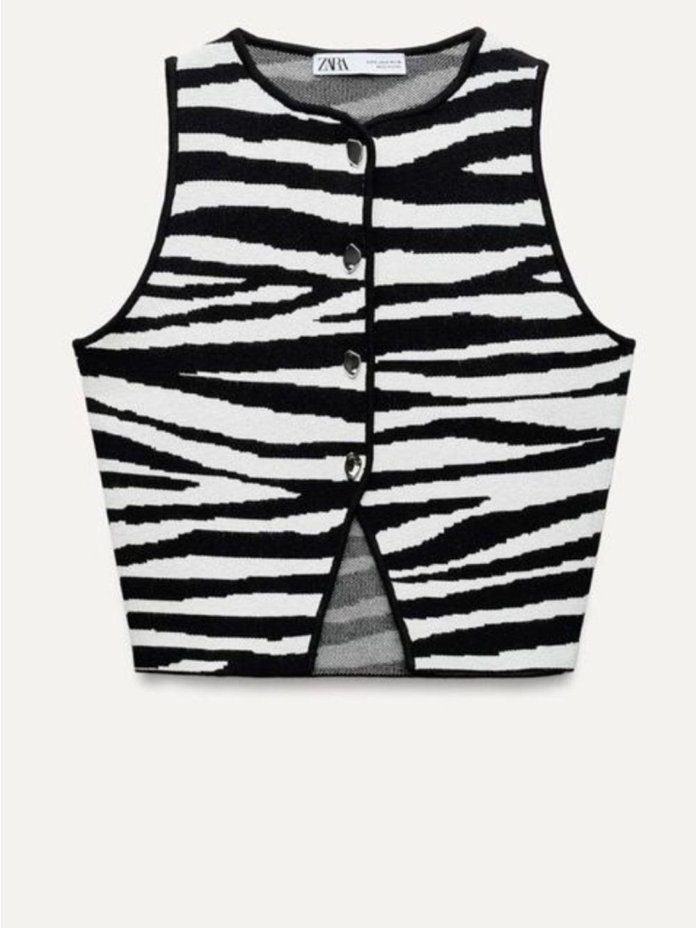 Zara Black and White Zebra-Print Button Front Cropped Tank